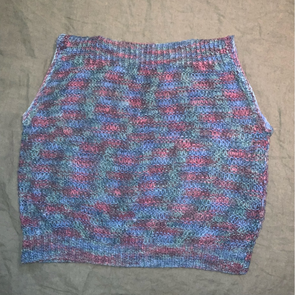 handmade knit top vest boat neck variegated purple green blue - Picture 5 of 6